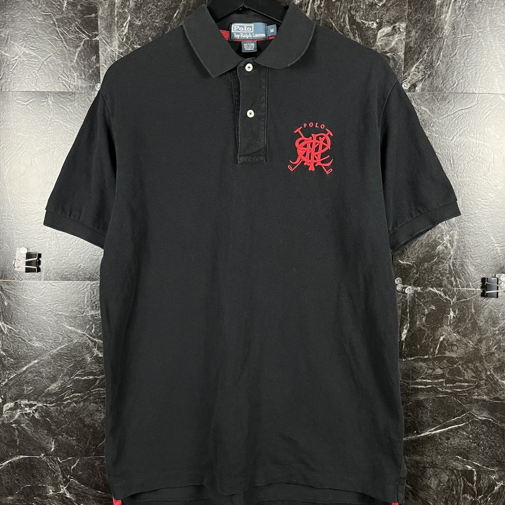 Polo Ralph Lauren Men's Black Vtg Crest Polo Shirt Medium